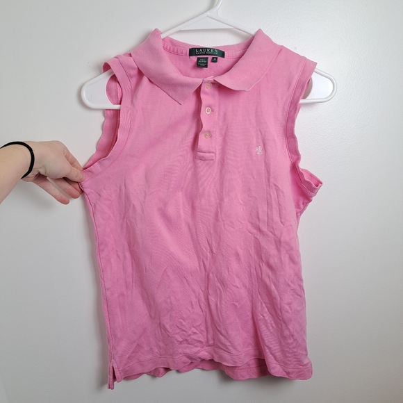 Lauren Ralph Lauren Tops - Lauren Ralph Lauren Pink Preppy Sporty Sleeveless Cotton Polo Shirt Size Medium